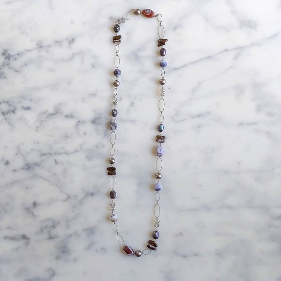 NWOT. Multiple Shapes/Colors/Materials Chained Necklace. - Picture 3 of 4